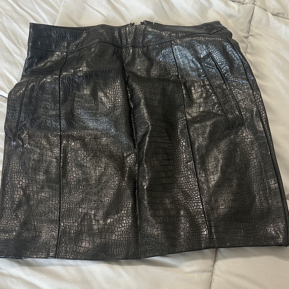 Altar'd State Black Croc-Textured Mini Skirt